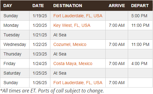 Country Music Cruise 2025 Itinerary