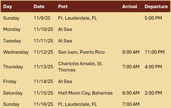 Soul Train Cruise Fall Itinerary